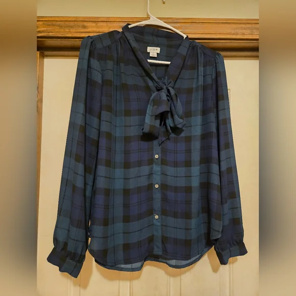 J. Crew Womens Blue/Green Plaid Blouse - Picture 9 of 10